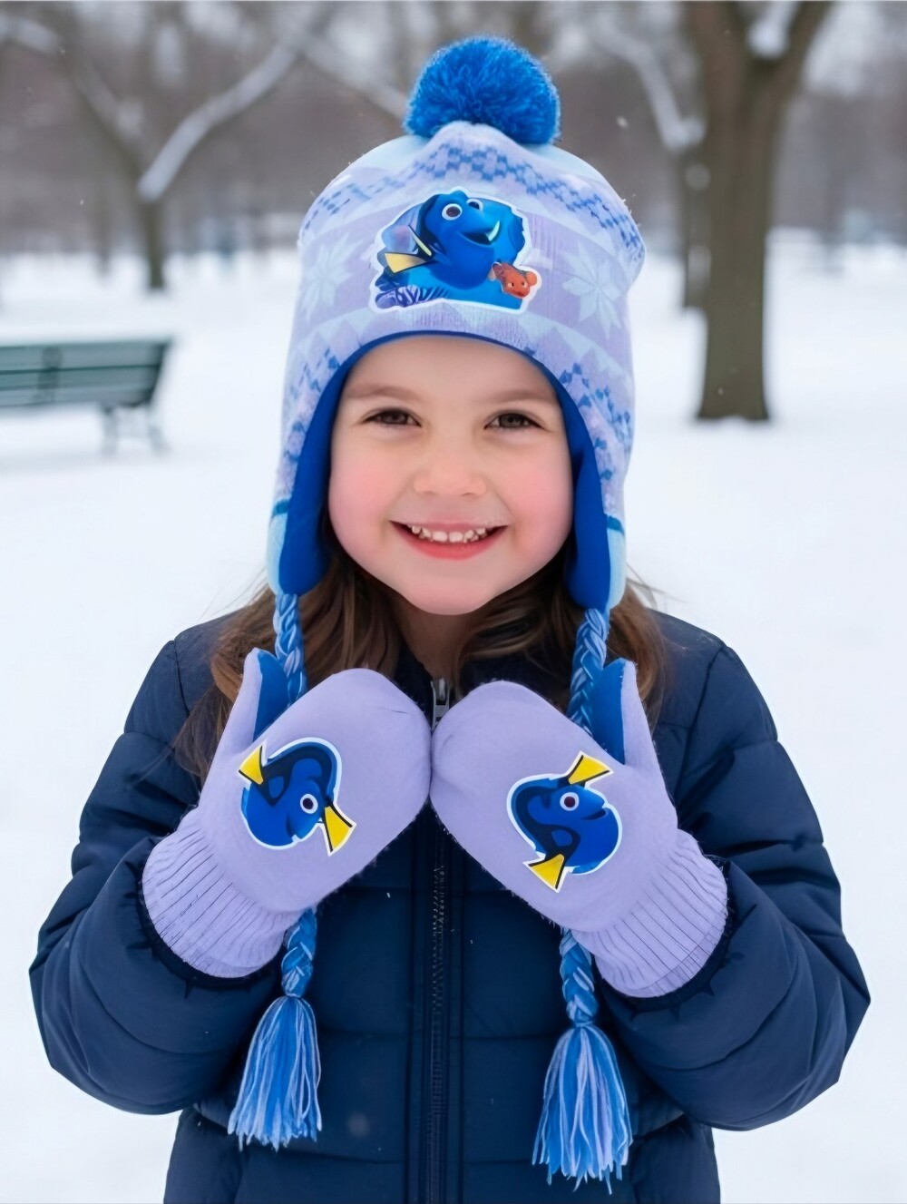 Disney ✦ Finding Dory Winter Set ✦ Purple Blue Snowflake Hat Gloves Fleece-Lined